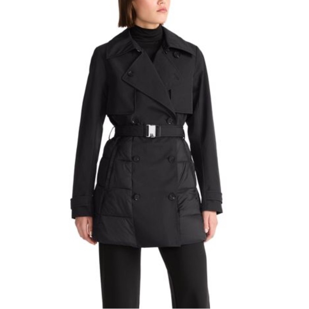 Tumi Black Belted Double-Breasted Trench Coat
